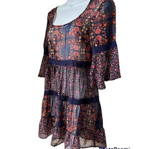 Band of Gypsies Bohemian Tiered Floral long Blouse XS